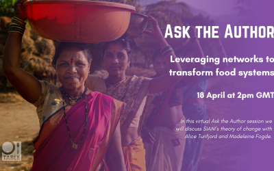 A flyer for the 18 April 2024 Ask the Author event "Leveraging networks to transform food systems".