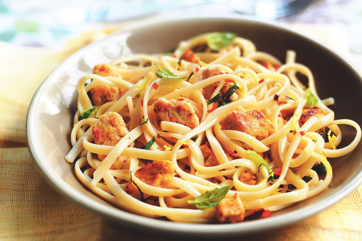 Image: Lemon and Chilli Linguine with Quorn Meat Free Pieces, Quorn Recipes Press Pack.
