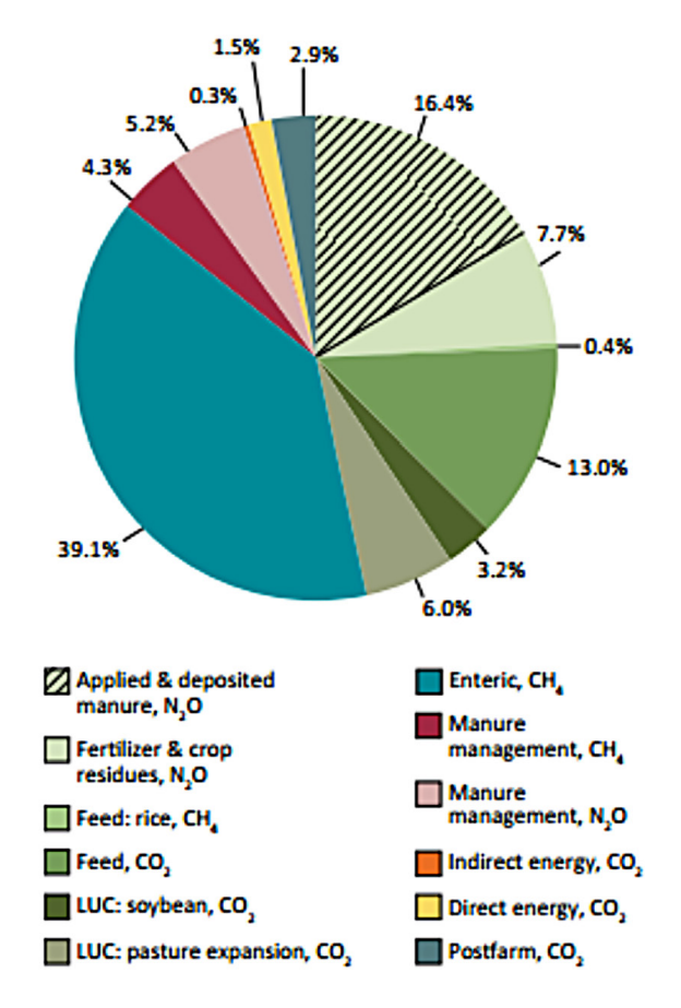 Figure 7: Global emissions from livestock supply chains by category of emissions. 