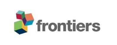 Frontiers logo, three coloured cubes to the left of black text on white background