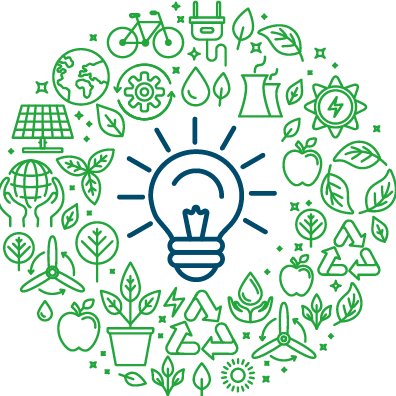 The logo for the WUR Student Challanges featuring many green icons and one large lightbulb icon in the middle