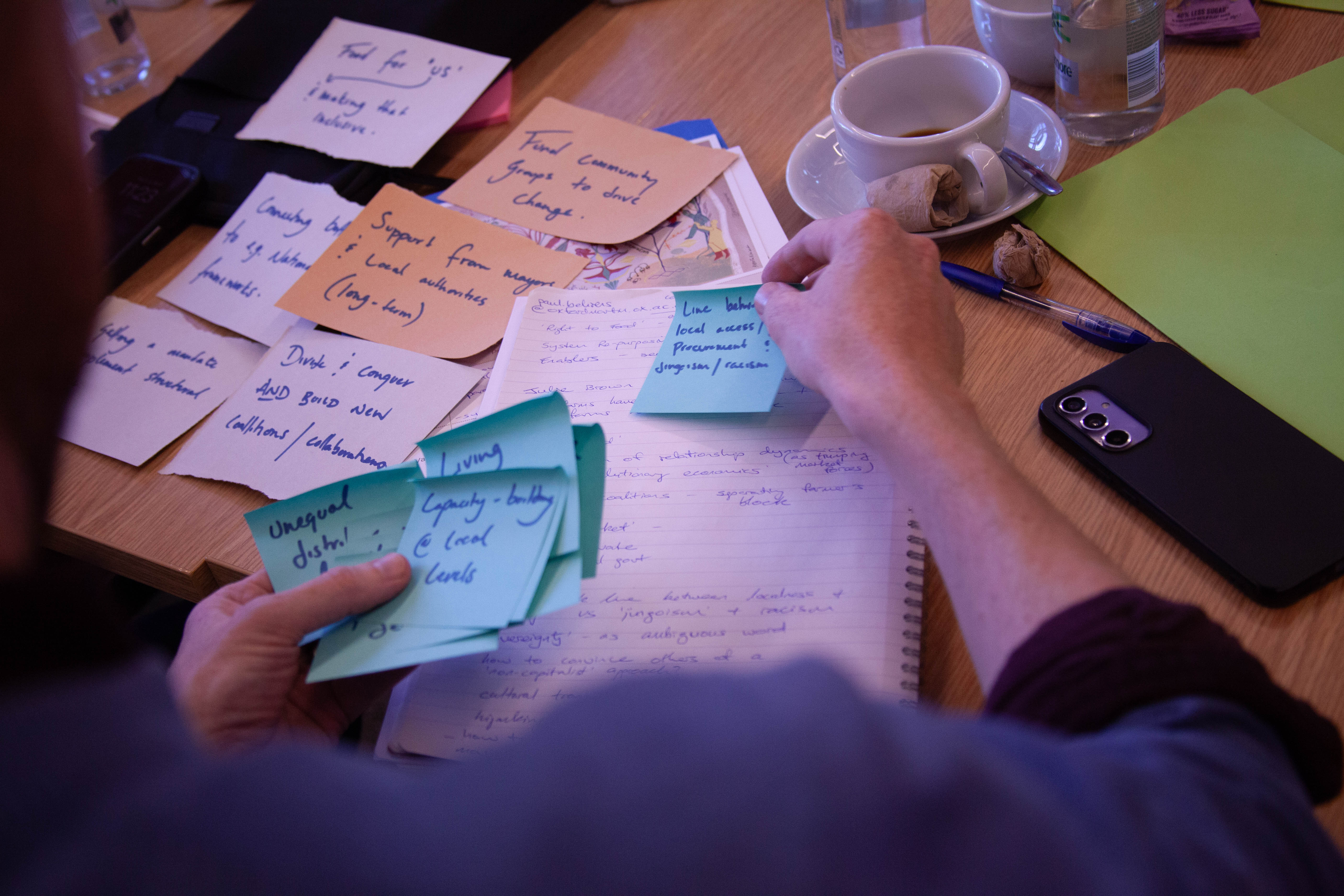 A workshop participant organises sticky notes. Photo by Jacquelyn Turner.