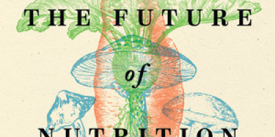 The cover of The Future of Nutrition by T. Colin Campbell depicting botanical drawings of mushrooms, tubers and a radish
