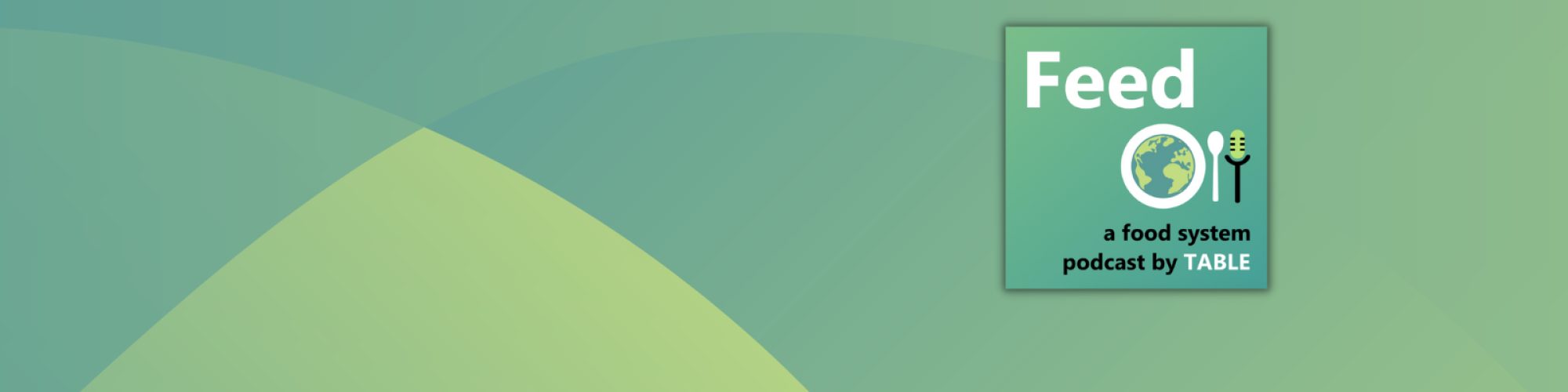 The Feed logo on a gradient background of shades of yellow-green, green and blue-green.