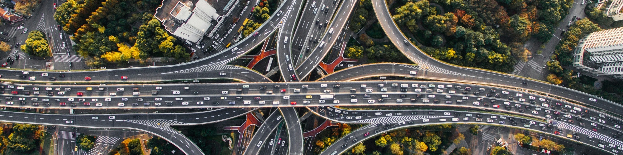 Highways crossing over an urban park. Photo by Denys Nevozhai via Unsplash.