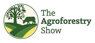 Agroforestry show logo, green text left of circle with green cow by green tree in green fields