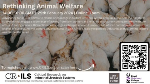 Advertisement for CRILS webinar "Rethinking Animal Welfare"