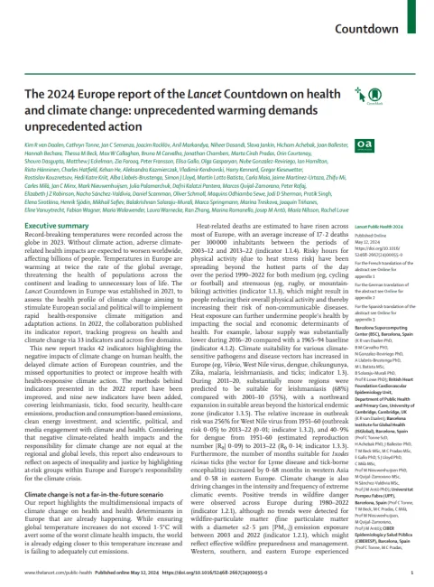 Image: First page of the 2024 Europe report of the Lancet Countdown