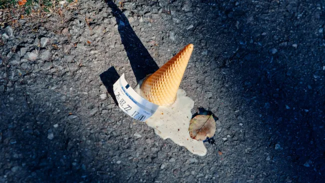 Ice cream fallen on floor. Credit: Ramon Karolan via Pexels.