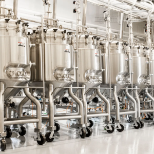Bioreactors used for brewing cultivated meat. Photograph by Christie Hemm Klok via WIRED.