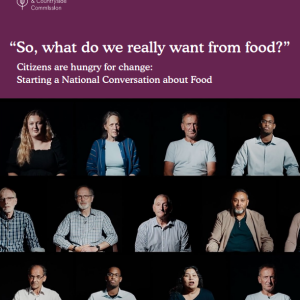The cover of ‘So, what do we really want from food?’ a report by the food, farming and countryside commission.