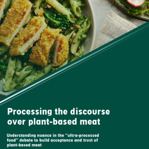 Front cover for report titled Processing the discourse over plant-based meat from the Churchill fellowship.