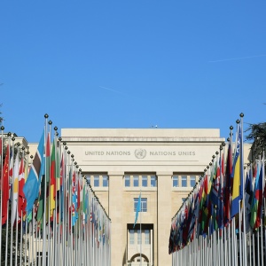Image: UN building with member nation flags. Photo by Salya T via Unsplash
