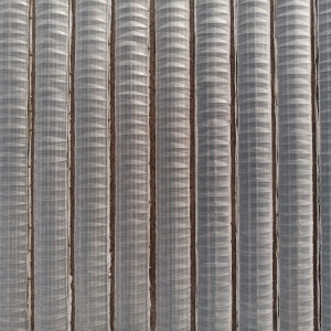 Aerial view of rows of greenhouses