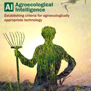 Front cover of report with a farmer’s silhouette and a drone flying overhead.