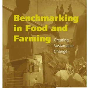 Book cover with title and various images of food sector